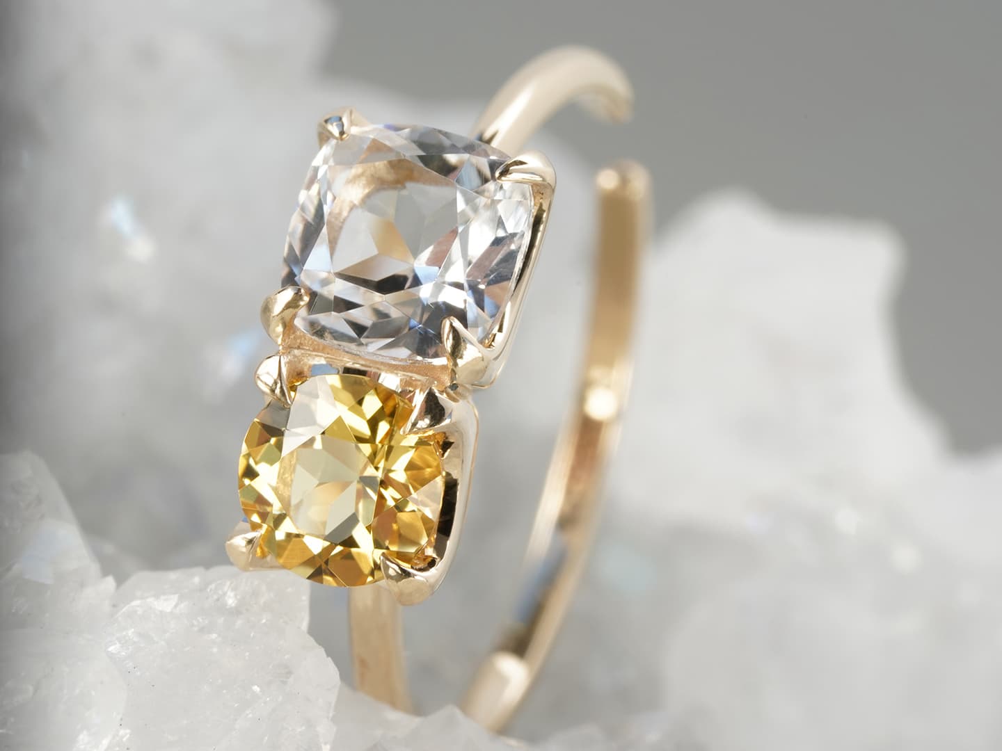 Golden beryl × Quartz ear cuff ring /ゴールデンベリル、クォーツ