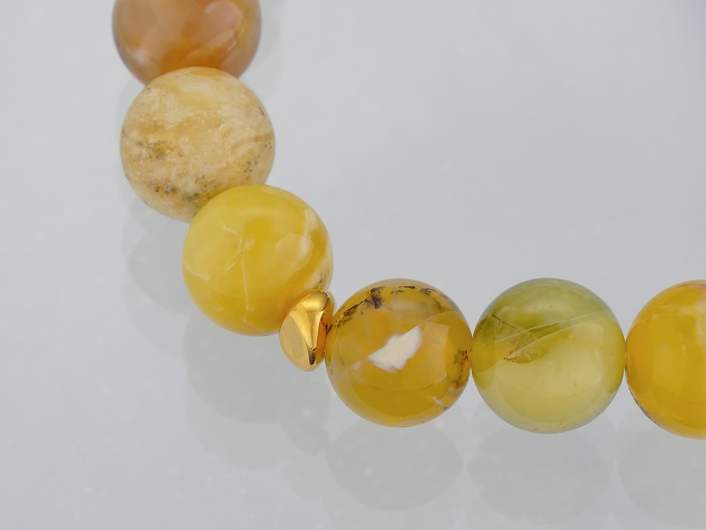 Dendritic yellow opal × Milky quartz × Gray chalcedony bracelet