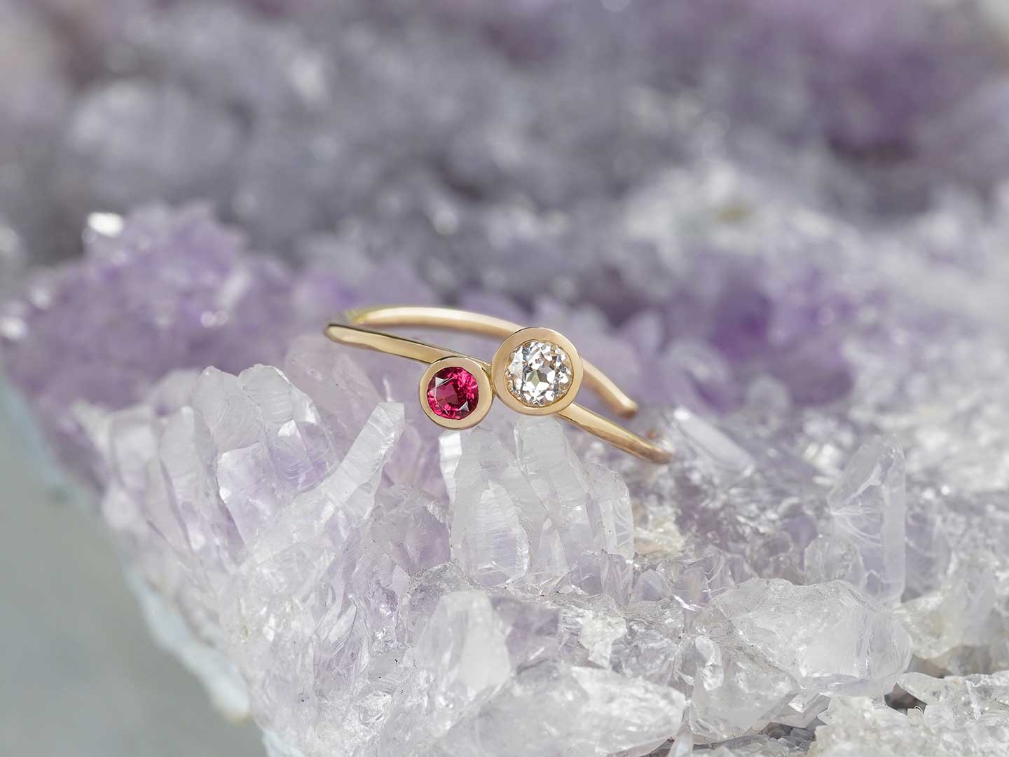 Danburite × Red spinel ear cuff ring /ダンビュライト、レッド